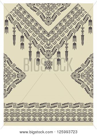 Design neckline, sleeves and border in ethnic style. Bohemian chic style. Native american indian ornaments for decorations and fabrics. Vector embellishment.