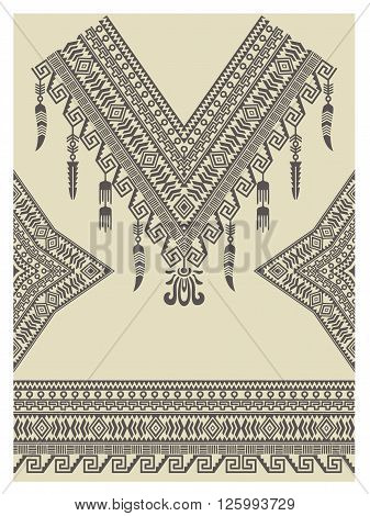 Design neckline, sleeves and border in ethnic style. Bohemian chic style. Native american indian ornaments for decorations and fabrics. Vector embellishment.
