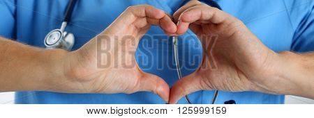Hands Of Male Medicine Therapeutist Doctor Wearing Blue