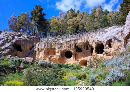 View of the Villaggio Bizantino also called the village in the rock Calascibetta. Sicily