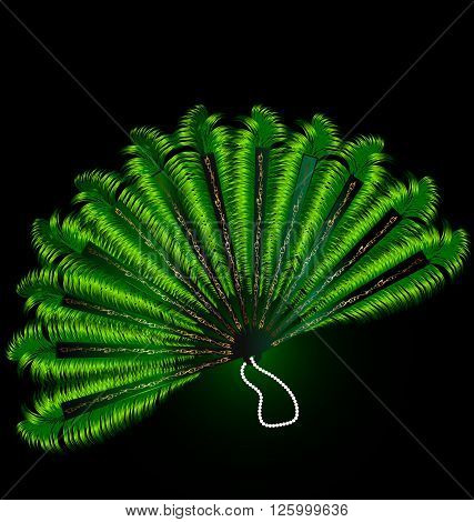 dark background and the green feathers fan
