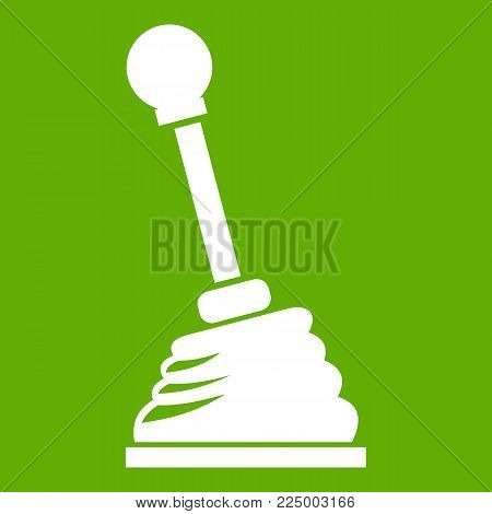 Gear stick icon white isolated on green background. Vector illustration