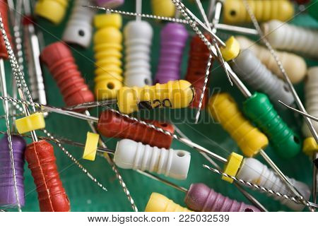 Endodontic Equipment In Petri Dish Glass Closeup.