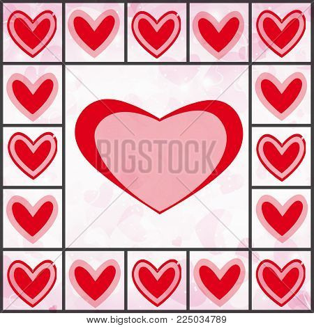 Valentine`s day collage of hearts on a white background, greeting card, place for your text.