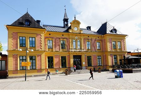 Linkoping, Sweden - August 21, 2017: Exterior of the Linkoping central railroad station.