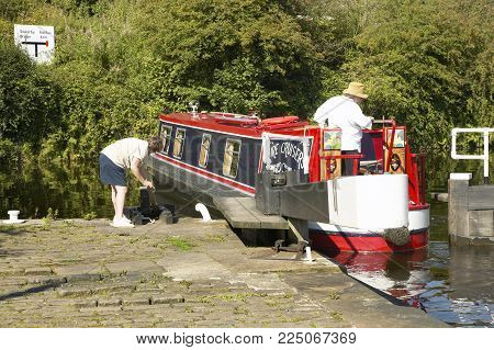 Canal Barge Salterhebble Lock Yorkshire England