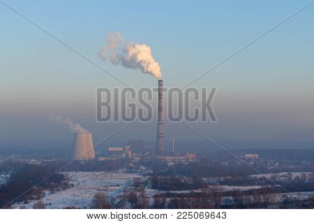 Heat powre plant on a cold winter morning