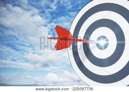 Dartboard on sky background. Targeting, aiming and aim concept. 3D Rendering