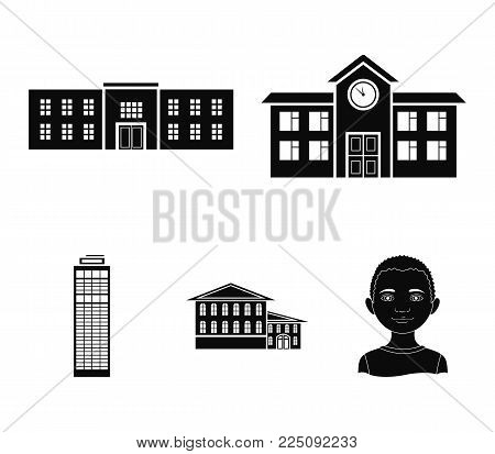 Skyscraper, police, hotel, school.Building set collection icons in black style vector symbol stock illustration .