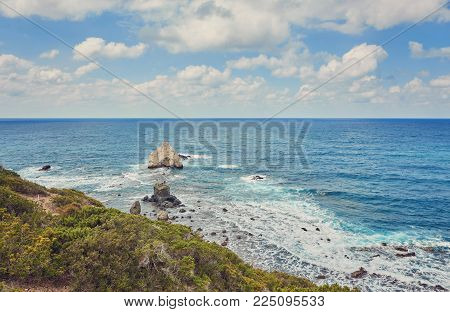 a rocky shore on akamas peninsula in cyprus