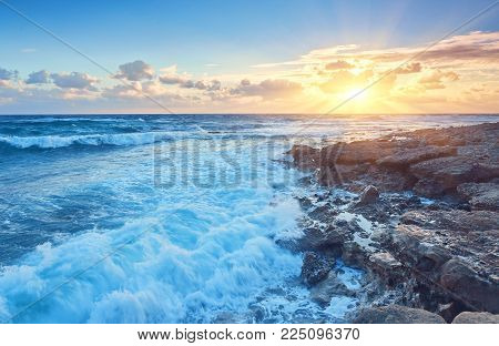 The magic of a beautiful sunset . Cyprus is an island country in the Eastern Mediterranean Sea. Cyprus is the third largest and third most populous island.