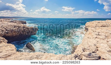 The rocky coast of the island of Cyprus