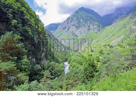 Mountain View Of Alagir Gorge. Republic Of North Ossetia