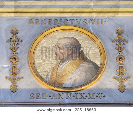 ROME, ITALY - SEPTEMBER 05:  Image of Pope Benedict VII, was Pope from October 974 to his death in 983 in the basilica of Saint Paul Outside the Walls, Rome, Italy on September 05, 2016.