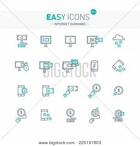 Vector thin line flat design icons set for e-commerce and online earnings theme