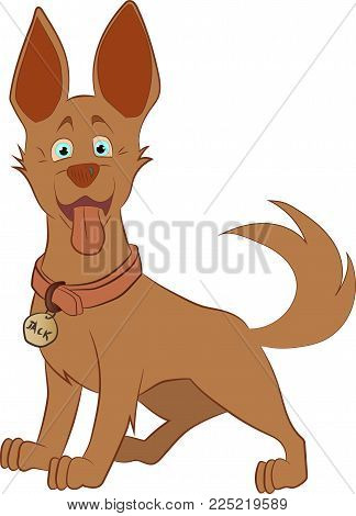Vector Illustration Of A Brown Dog With A Strap