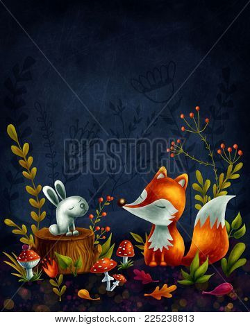 Little red fox in the magic forest