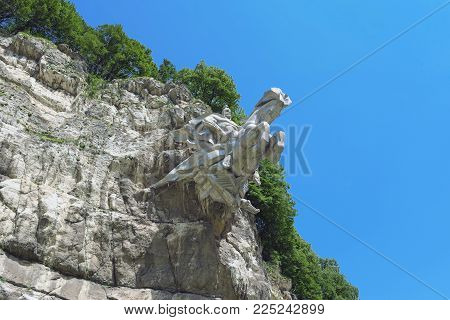 Republic Of North Ossetia, Alania, Russia - 17 July 2017: The Sculpture Of St. George In Alagir Gorg