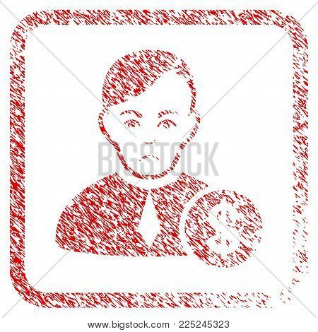 Commercial Loyer rubber seal stamp watermark. Human face has depressed expression. Scratched red stamp imitation of commercial loyer.
