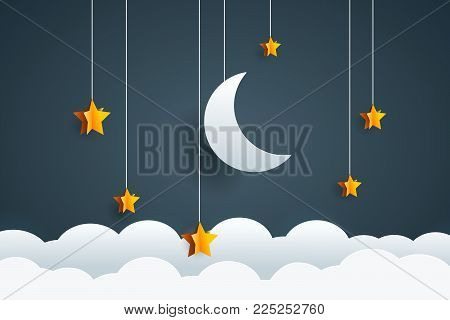 Night sky with moon and stars. Goodnight and sweet dream