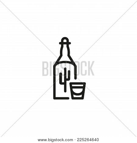 Icon of tequila shot. Bottle, glass, hard, liquor. Bar and drinks concept. Can be used for topics like restaurant, party, celebration.