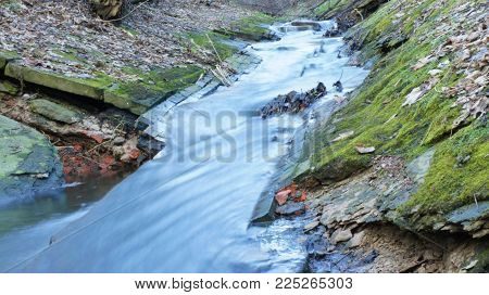 River In The Leaves And Moss Name Of River Lodka, Lodz Poland