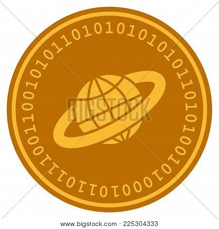 Planetary Ring golden digital coin icon. Vector style is a gold yellow flat coin cryptocurrency symbol.