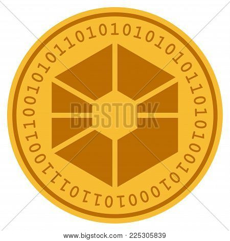 Raiblocks golden digital coin icon. Vector style is a gold yellow flat coin cryptocurrency symbol.