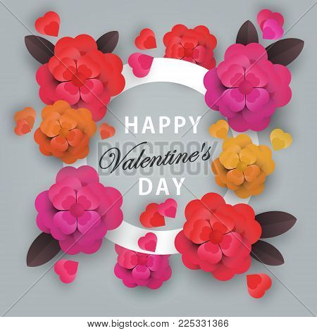 happy valentines day, heart flowers isolated concept