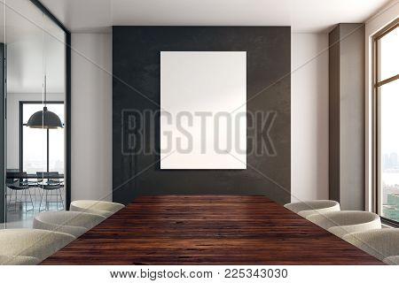 Contemporary meeting room interior with copy space on wall. 3D Rendering