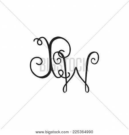 Handwritten monogram XW icon, logo with swirls isolated on white background