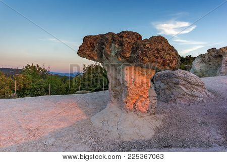 Rock Formation Stone Mushrooms Near Beli Plast Village, Kardzhali Region, Bulgaria