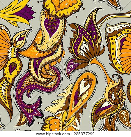 Pattern Based On Decorative Elements Paisley. Seamless Pattern In Indian Style.