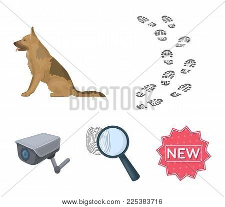Traces On The Ground, Service Shepherd, Security Camera, Fingerprint. Prison Set Collection Icons In