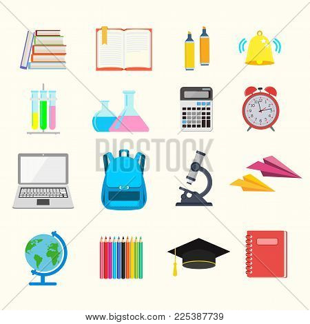 School. Set of icons in flat style. Vector illustration.