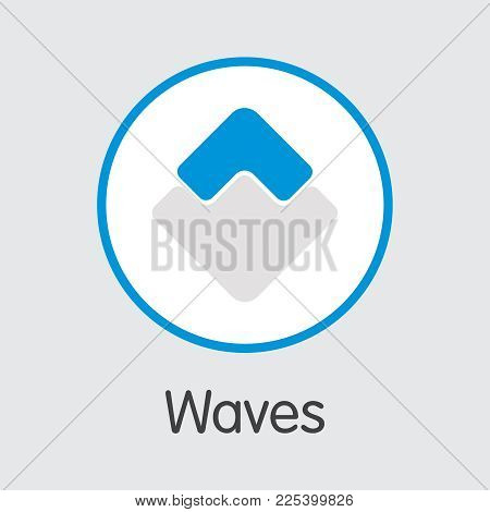 Waves - Vector Icon Of Virtual Currency. Criptocurrency Blockchain Icon On Grey Background. Virtual 