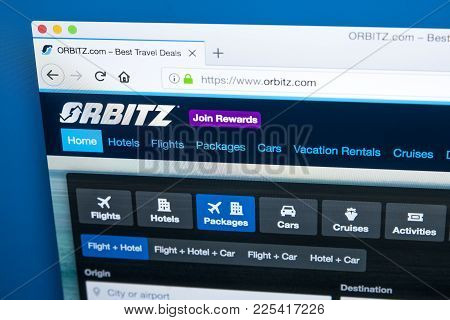 London, Uk - January 10th 2018: The Homepage Of The Official Website For Orbitz - The Travel And Hol
