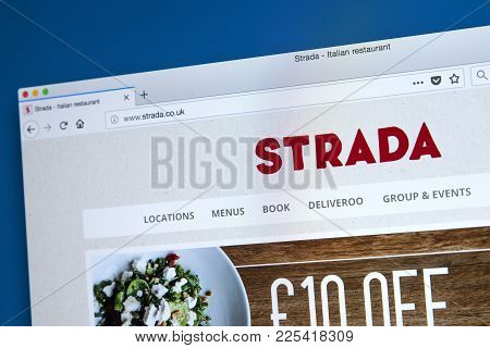 London, Uk - January 10th 2018: The Homepage Of The Official Website For Strada - The Restaurant Cha
