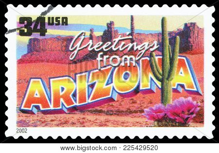 United States - Circa 2002: A Postage Stamp Printed In Usa Showing An Image Of The Arizona State, Ci