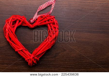 Valentine's Day Background With Red Hearts On Wooden Planks