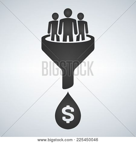 Sales Funnel Vector Line Icon. Internet Marketing Conversion Concept. Producing Money