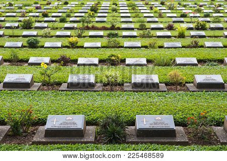 Kanchanaburi, Thailand, January 21, 2018 : Don Rak War Cemetery Of Prison Of War,in Kanchanaburi War