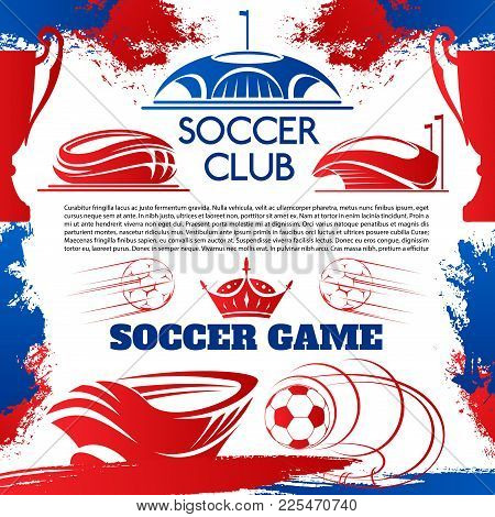 Soccer Sport Club Poster With Football Stadium. Sport Arena For Football Competition Event And Tourn
