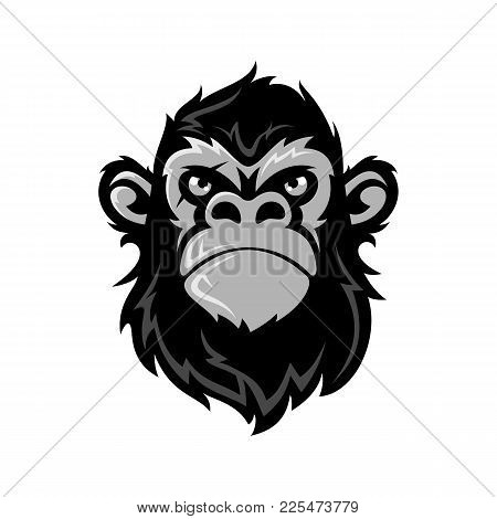 Vector Illustration Funny Gorilla Head On With Crownking Of Monkeys White