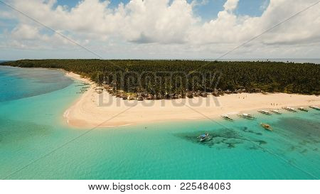 Aerial View Of Beautiful Tropical Island Daco With White Sand Beach. View Of A Nice Tropical Beach F