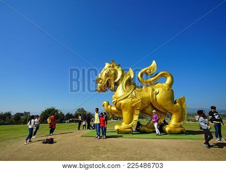 Chiang Rai, Thailand - December 23, 2017: Singha Figure In Singha Park, Chiang Rai. This Figure Is A