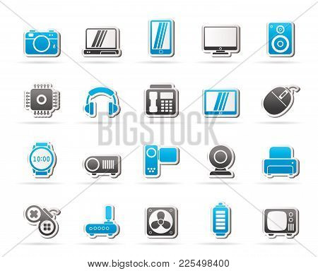 Different Types Of Electronics Icons - Vector Icon Set