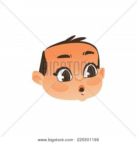 Comic Baby Face, Head With Wide Open Eyes And Mouth Showing Surprise, Flat Vector Illustration Isola
