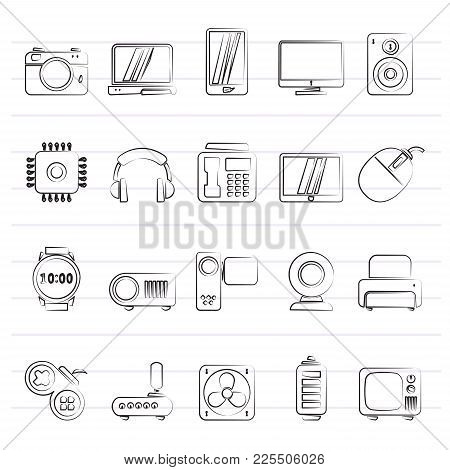 Different Types Of Electronics Icons - Vector Icon Set