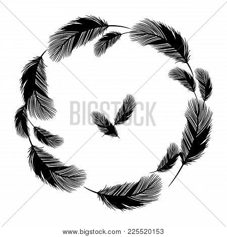 A Wreath From Outline Vector Of Feathers Of Fluffy Birds